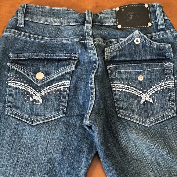 Red Rivet Denim Skinny Jeans Junior Size 1 Studded Flap Back Pockets Inseam 33" - Picture 5 of 5